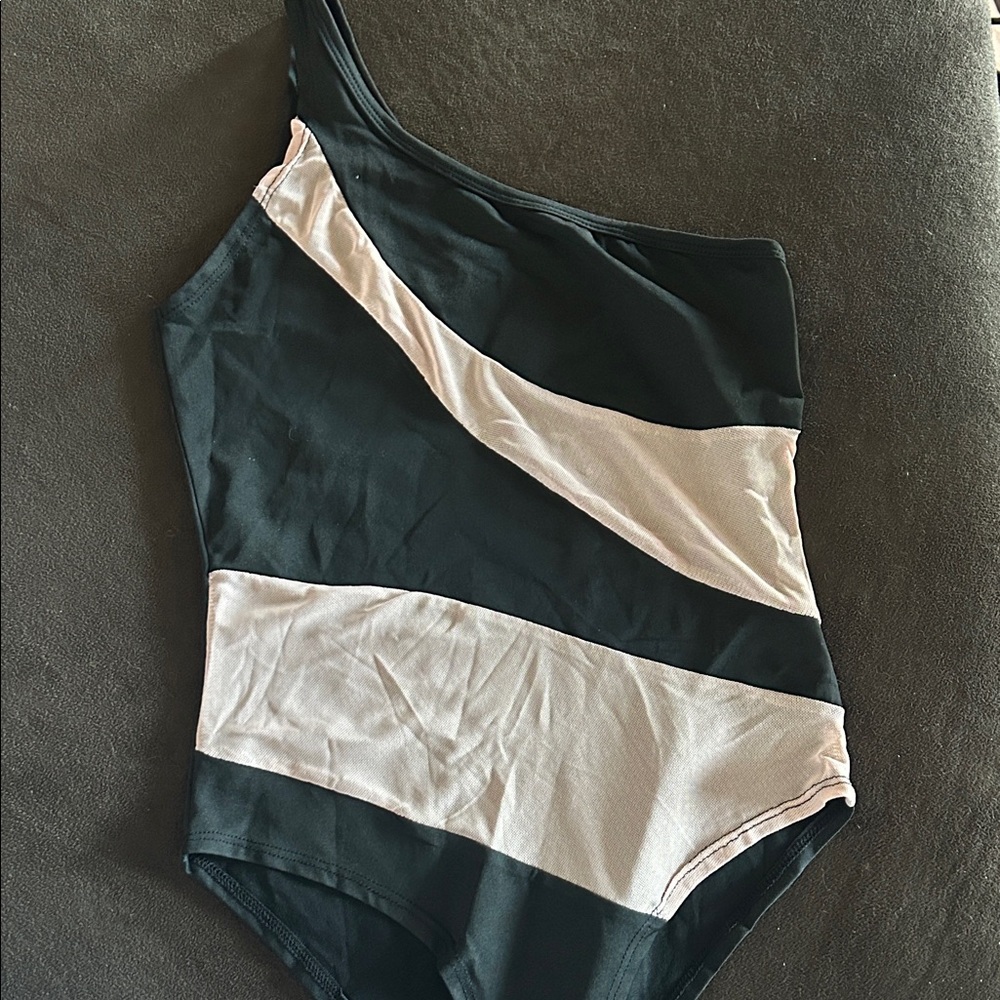 Elegant One-Shoulder Black and nude sheer Swimsuit